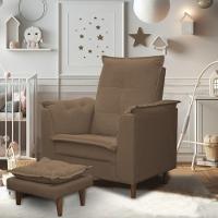 Poltrona Maria Para Amamentação E Descanso Com Puff Confortável Suede Marrom Mabe Magazine - 1