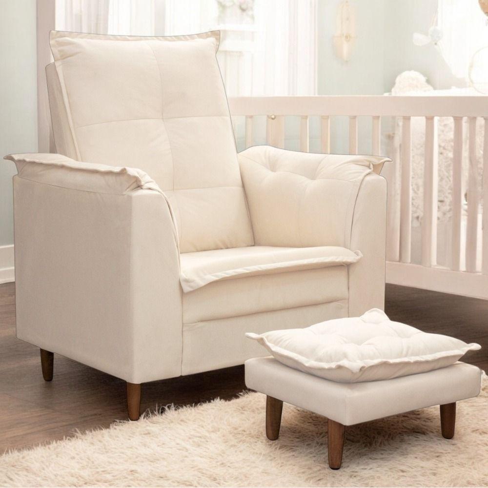 Poltrona Maria Para Amamentação E Descanso Com Puff Confortável Suede Bege Mabe Magazine - 1
