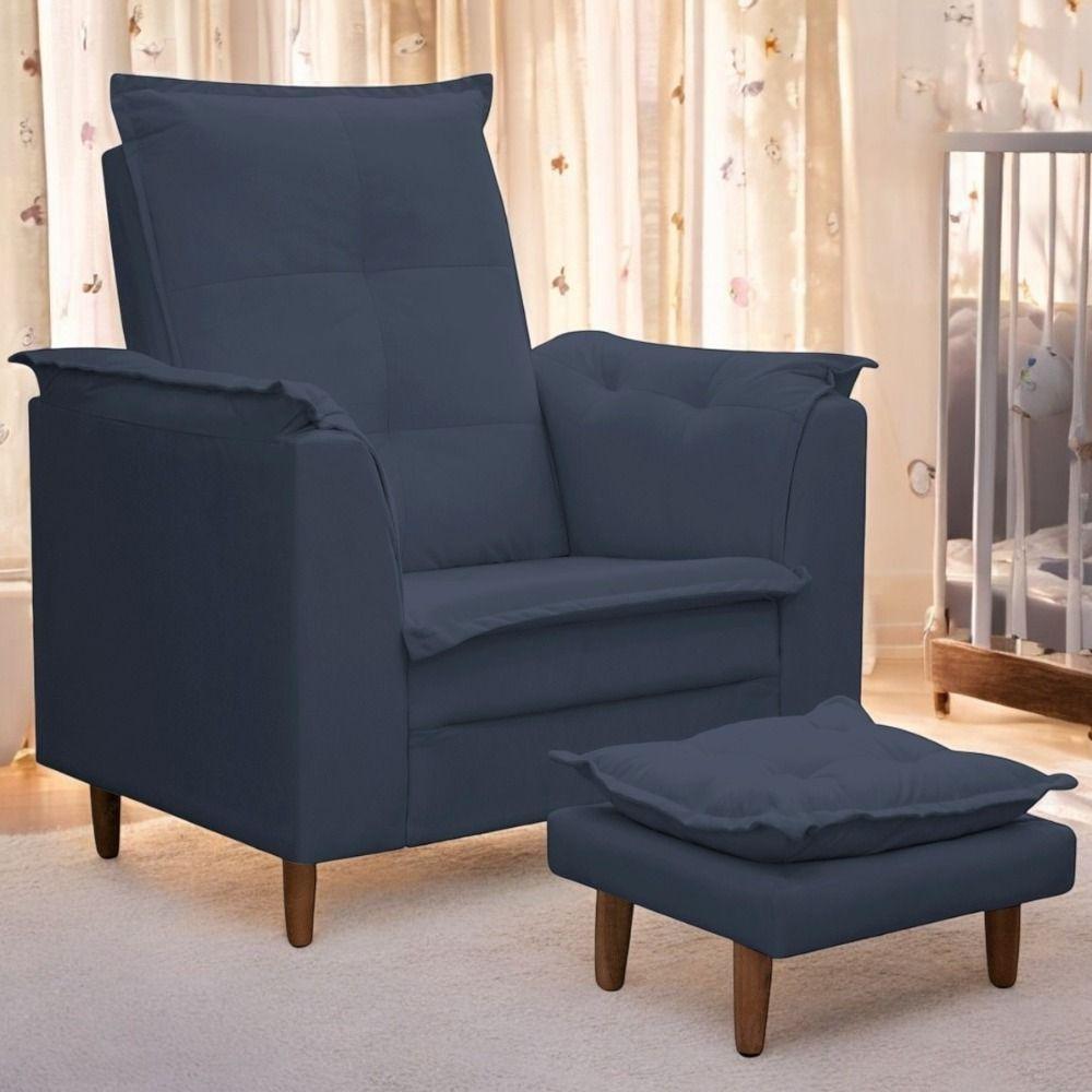 Poltrona Maria Para Amamentação E Descanso Com Puff Confortável Suede Azul Marinho Mabe Magazine - 1