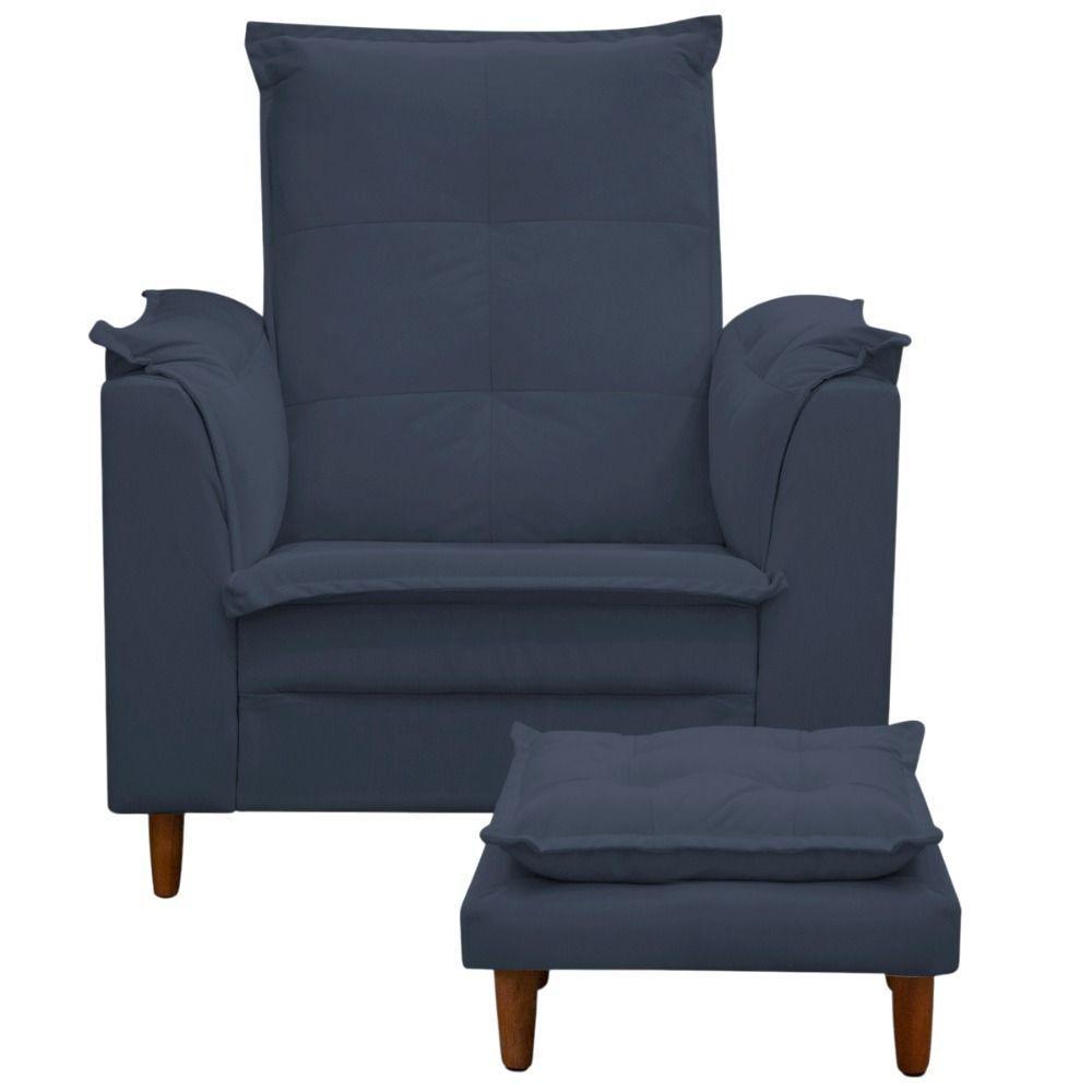 Poltrona Maria Para Amamentação E Descanso Com Puff Confortável Suede Azul Marinho Mabe Magazine - 2