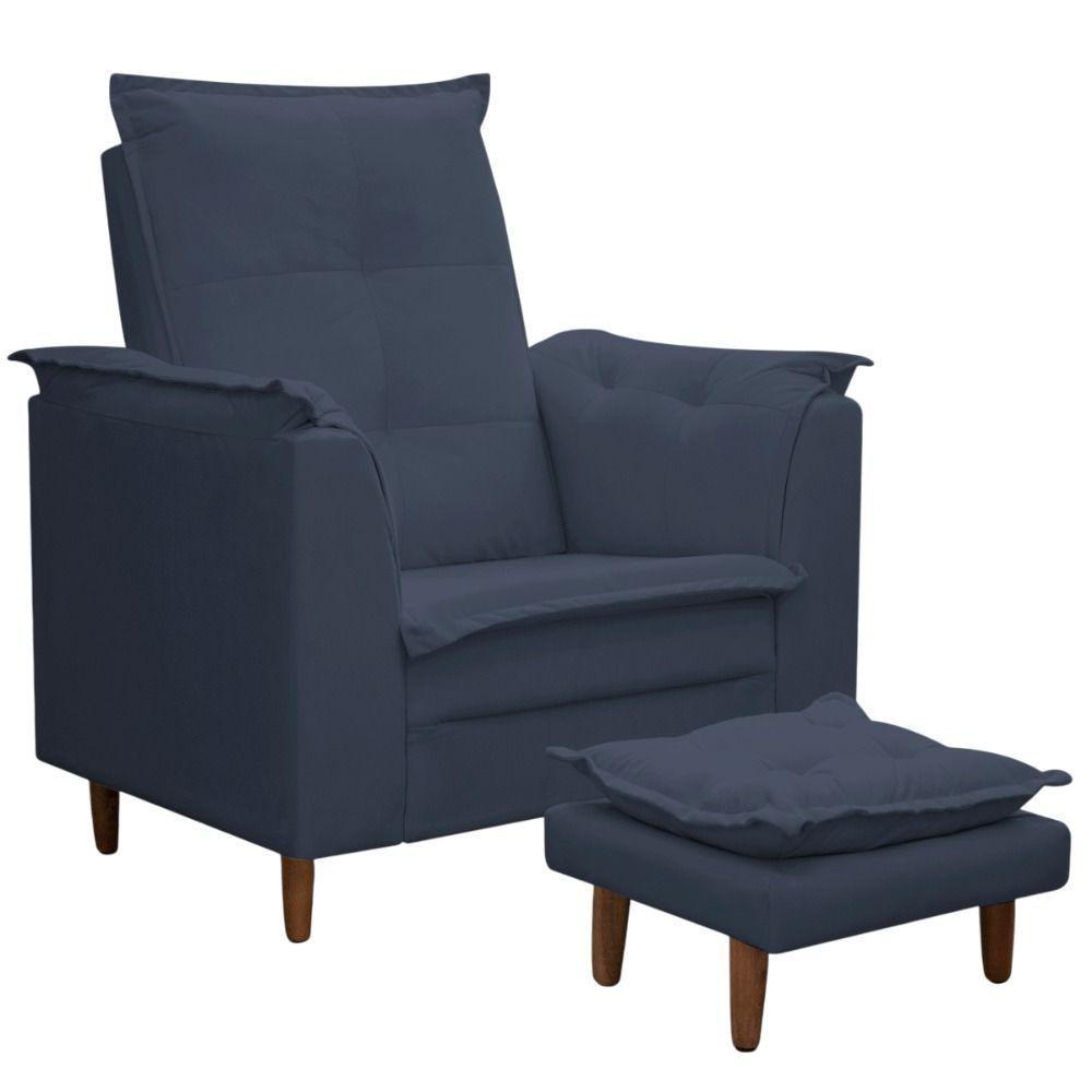 Poltrona Maria Para Amamentação E Descanso Com Puff Confortável Suede Azul Marinho Mabe Magazine - 3