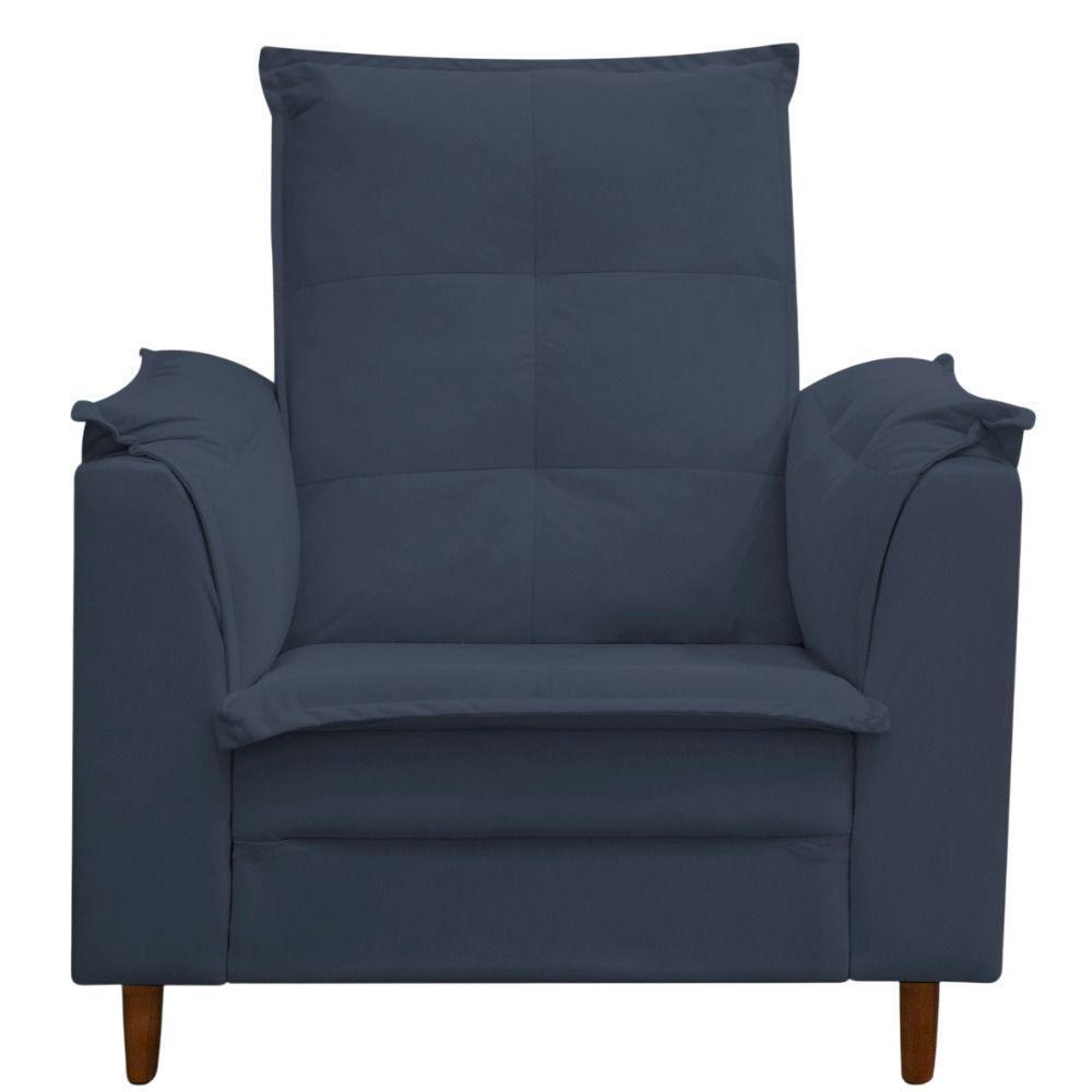 Poltrona Maria Para Amamentação E Descanso Com Puff Confortável Suede Azul Marinho Mabe Magazine - 4