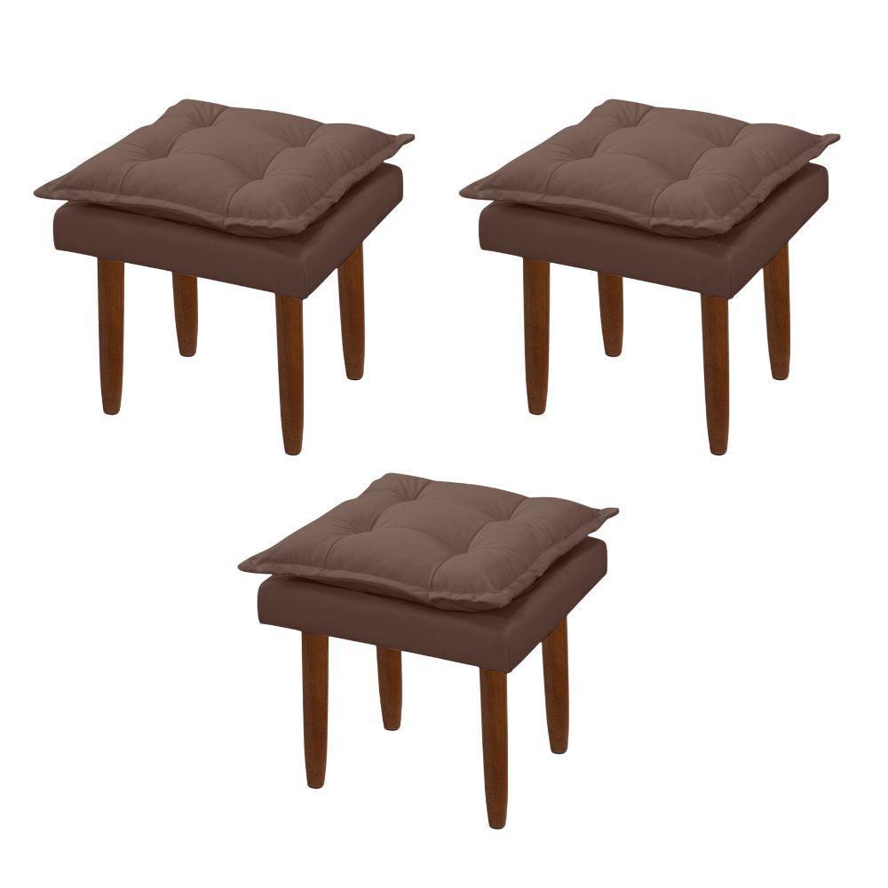 Kit 03 Puff Maria Para Sala De Tv E Estar Quarto Confortável Suede Marrom Mabe Magazine - 1