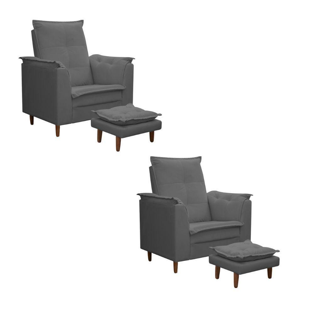 Kit 02 Poltronas Maria Para Amamentação E Descanso Com Puff Confortável Suede Cinza Mabe Magazine - 1