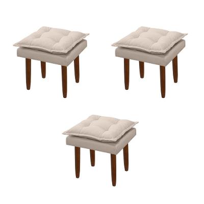 Kit 03 Puff Maria Para Sala De Tv E Estar Quarto Confortável Suede Bege Mabe Magazine