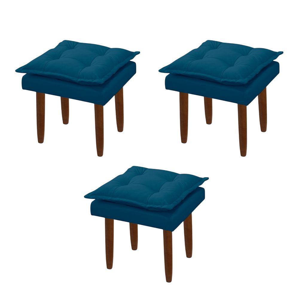 Kit 03 Puff Maria Para Sala De Tv E Estar Quarto Confortável Suede Azul Marinho Mabe Magazine - 1