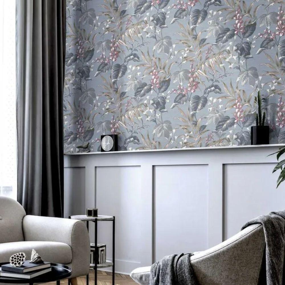 Papel De Parede Thema Folhagem Azul 28856 - 1