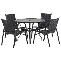 4 Cadeiras E Mesa Tampo Ripado área Jardim Varanda Piscina Preto - 1