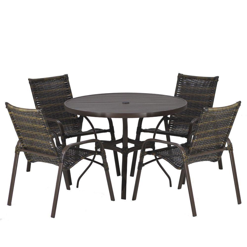4 Cadeiras E Mesa Tampo Ripado área Jardim Varanda Piscina Cappuccino - 1