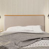 Cabeceira Cama Box Queen 1,60m Estofada Detalhe Em Madeira Java Linho Bege - 1