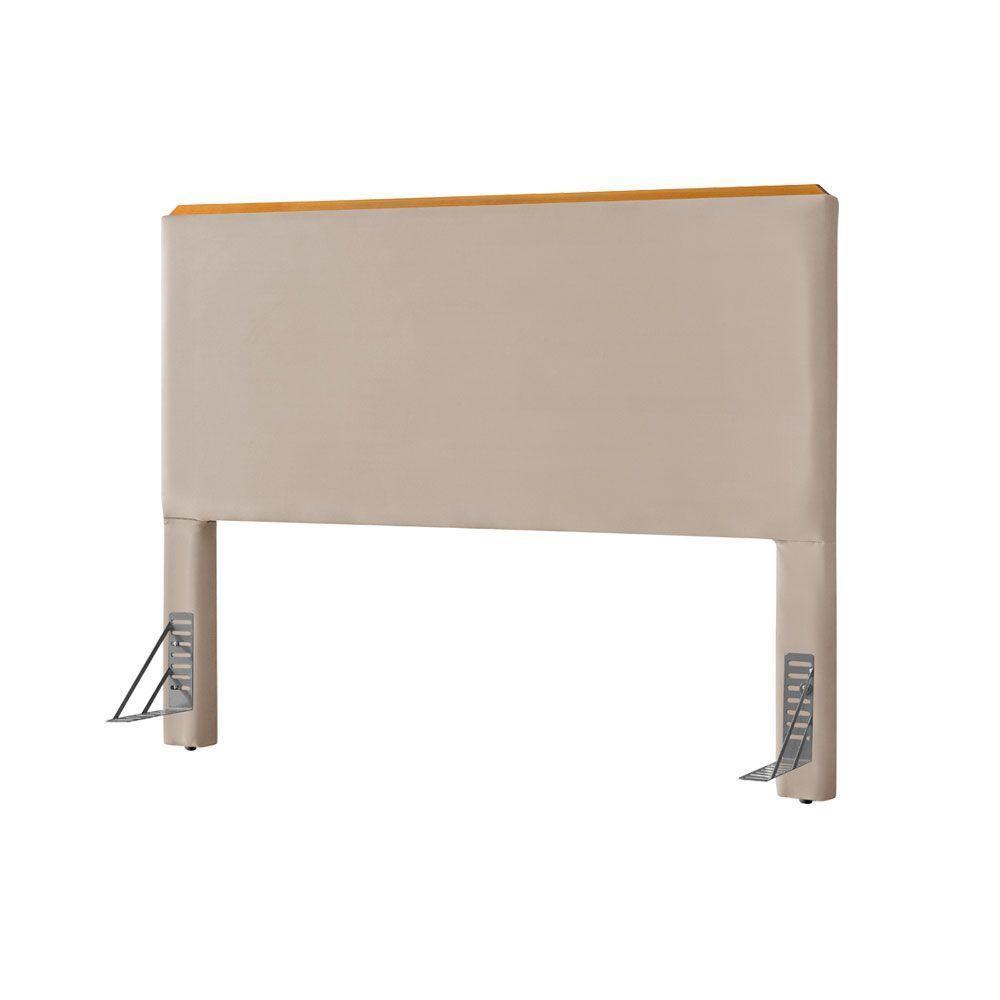 Cabeceira Cama Box Queen 1,60m Estofada Detalhe Em Madeira Java Veludo Bege - 2