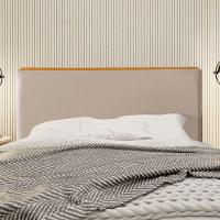Cabeceira Cama Box Queen 1,60m Estofada Detalhe Em Madeira Java Veludo Bege - 1