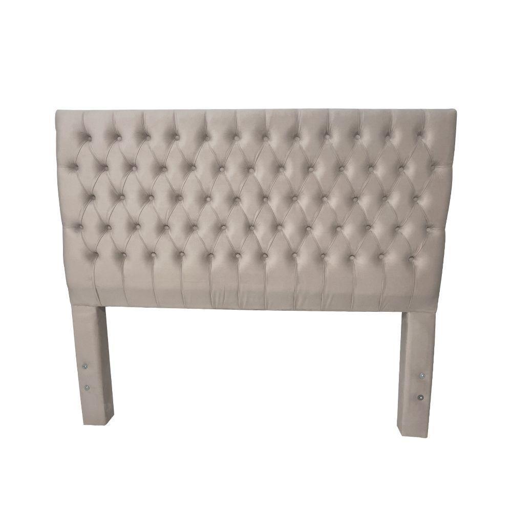 Cabeceira Cama Casal Estofada Capitonê Creta 1,40m Veludo Bege - 1