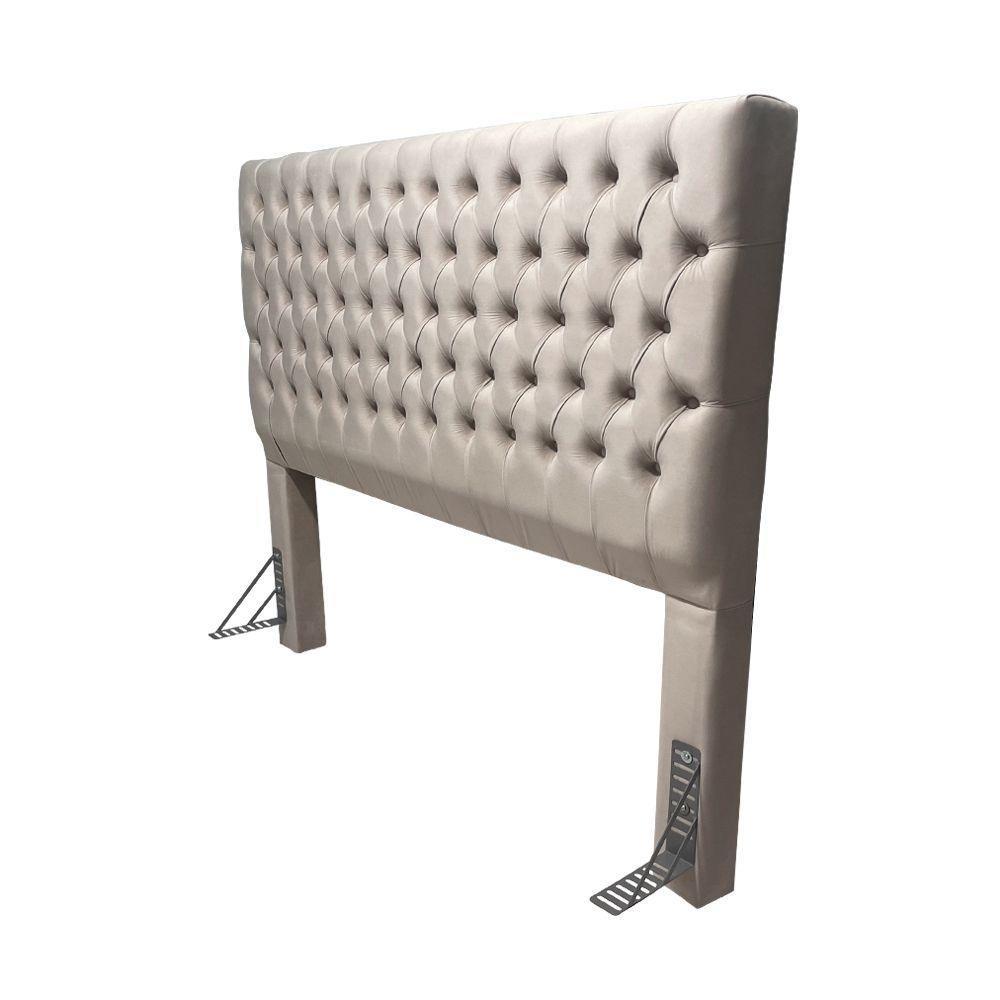 Cabeceira Cama Casal Estofada Capitonê Creta 1,40m Veludo Bege - 2