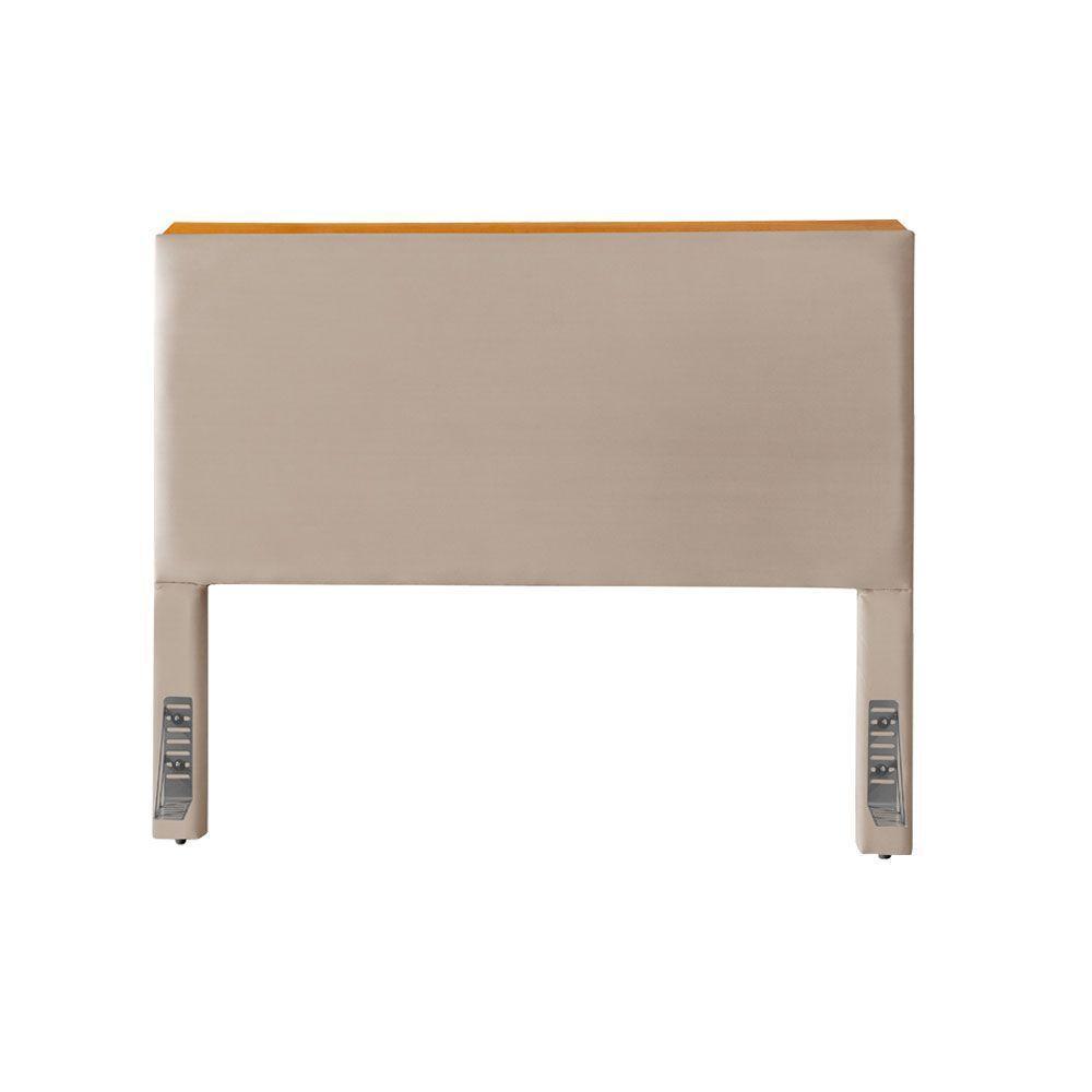 Cabeceira Cama Box King 1,93m Estofada Detalhe Em Madeira Java Veludo Bege - 3