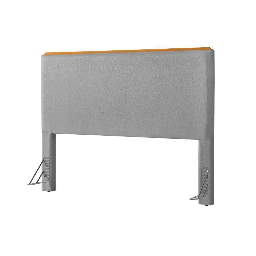 Cabeceira Cama Box King 1,93m Estofada Detalhe Em Madeira Java Linho Cinza - 2