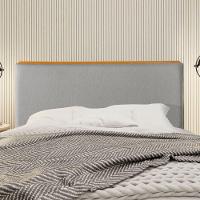 Cabeceira Cama Box King 1,93m Estofada Detalhe Em Madeira Java Linho Cinza - 1