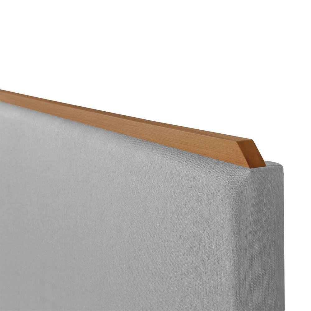 Cabeceira Cama Box Queen 1,60m Estofada Detalhe Em Madeira Java Linho Cinza - 4