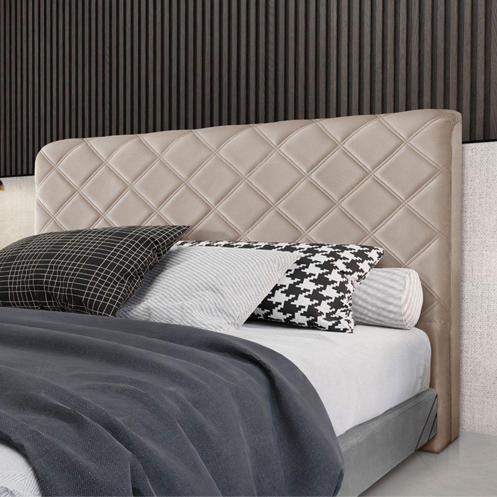 Cabeceira Cama Box Queen 1,60m Estofada Capri Veludo Bege - 1