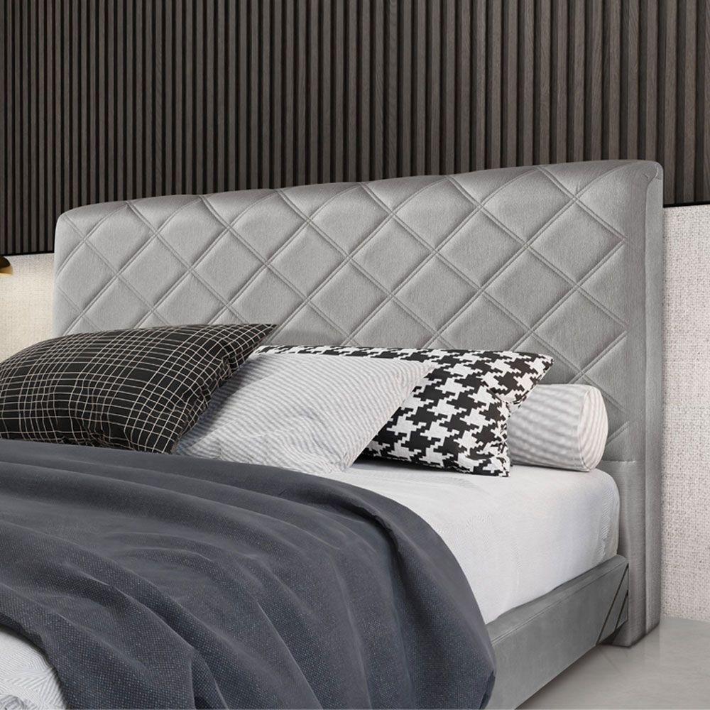 Cabeceira Cama Box Casal 1,40m Estofada Capri Linho Cinza - 1