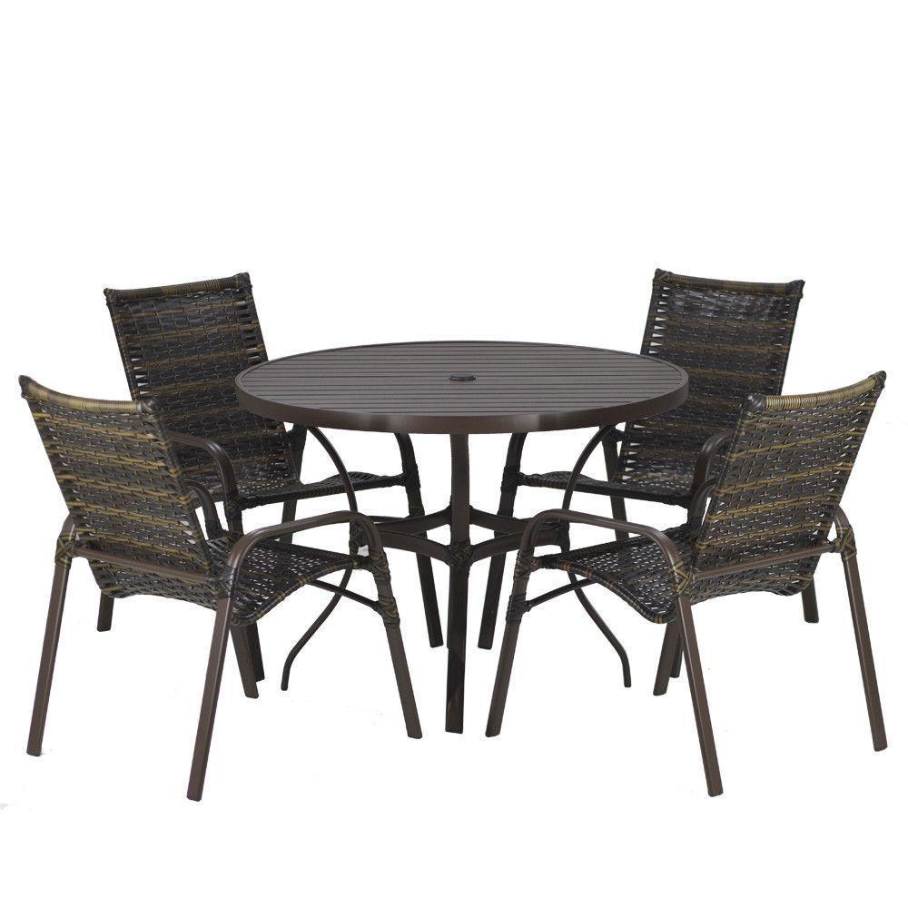 4 Cadeiras E Mesa Tampo Ripado área Jardim Varanda Piscina Pedra Ferro - 1