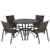 4 Cadeiras E Mesa Tampo Ripado área Jardim Varanda Piscina Pedra Ferro - 1