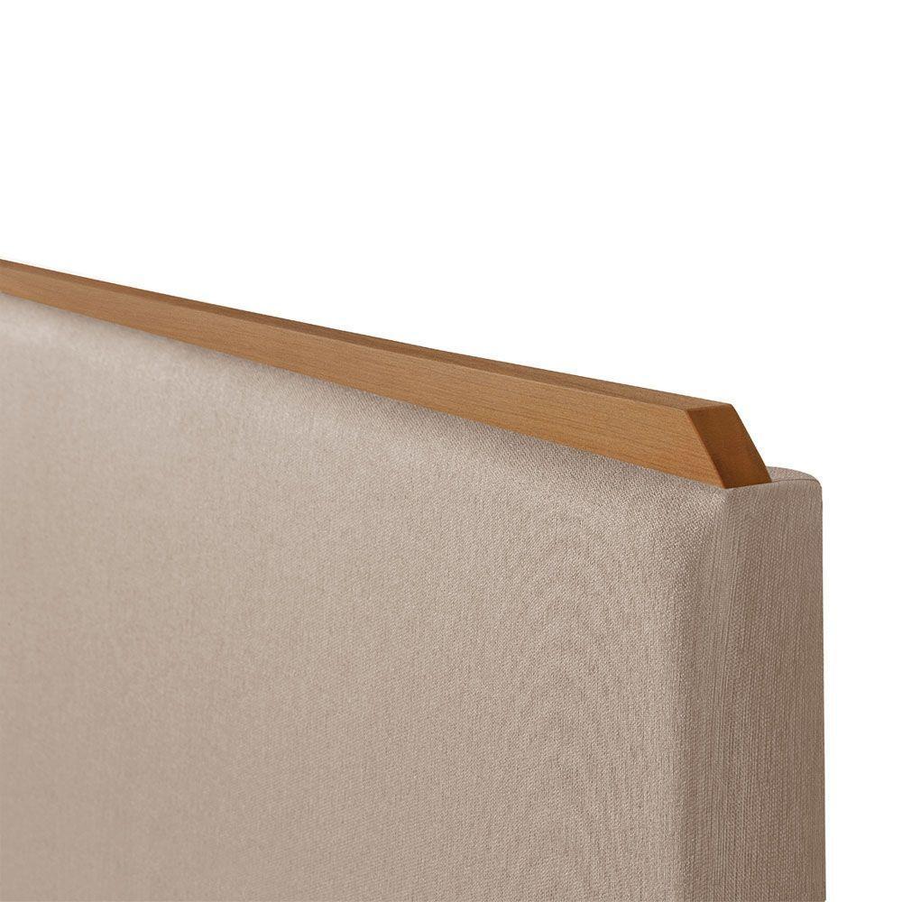 Cabeceira Cama Box King 1,93m Estofada Detalhe Em Madeira Java Linho Bege - 4