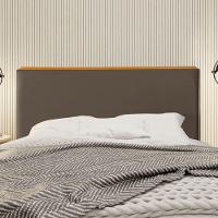 Cabeceira Cama Box King 1,93m Estofada Detalhe Em Madeira Java Veludo Marrom - 1