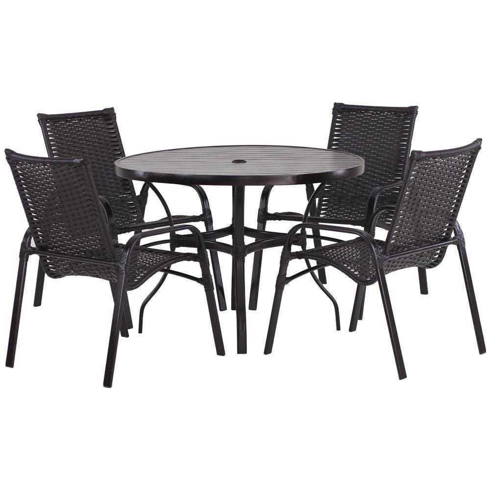 4 Cadeiras E Mesa Tampo Ripado área Jardim Varanda Piscina Argila - 1