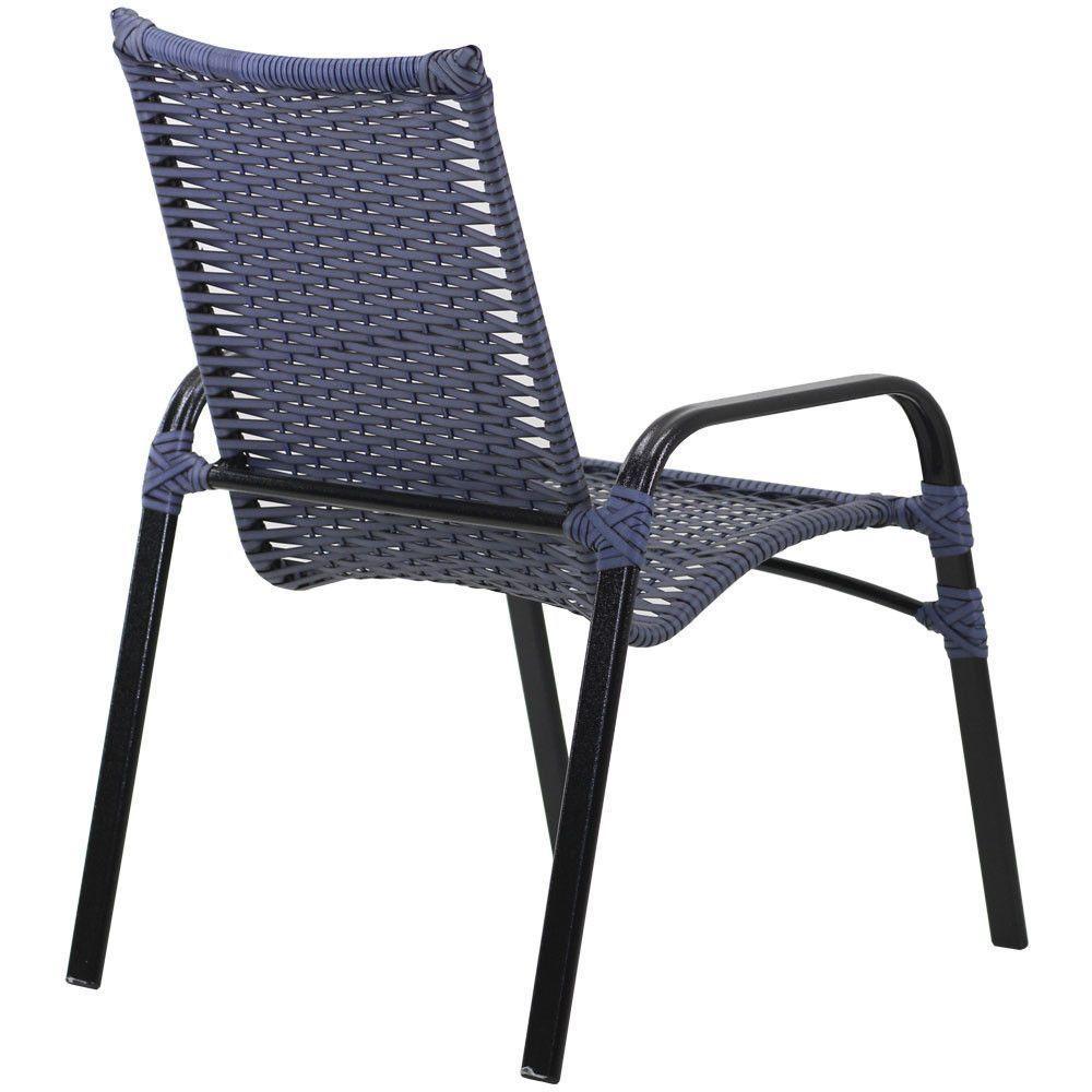 4 Cadeiras E Mesa Tampo Ripado área Jardim Varanda Piscina Azul Dark - 3
