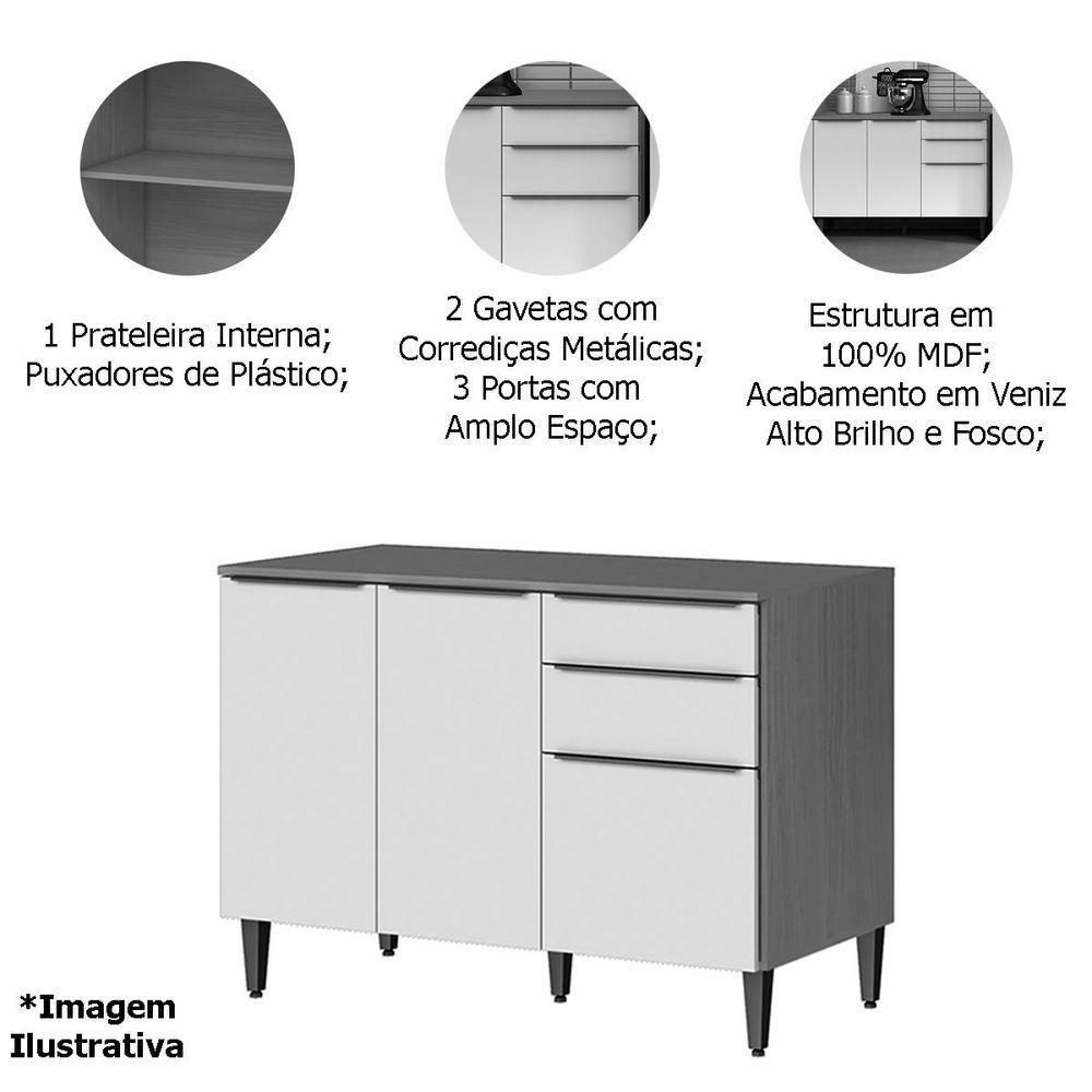 Balcão Para Cozinha 120cm 100% Mdf 3 Portas 2 Gavetas Luna Cinamomo/branco - 4