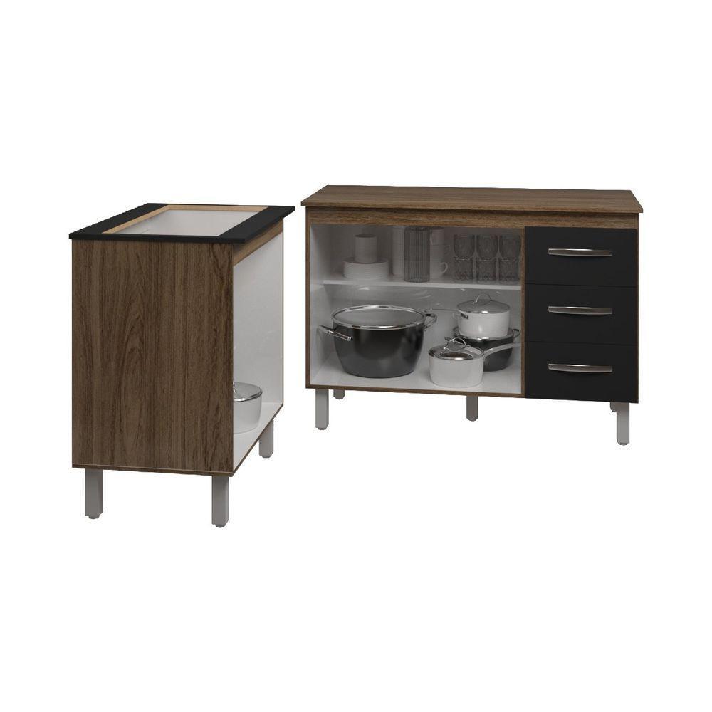 Balcão Para Cooktop 5 Bocas Fran E Armário Bruna 118 Cm Cozinha Gabinete Preto Com Tampo Tampão - 4