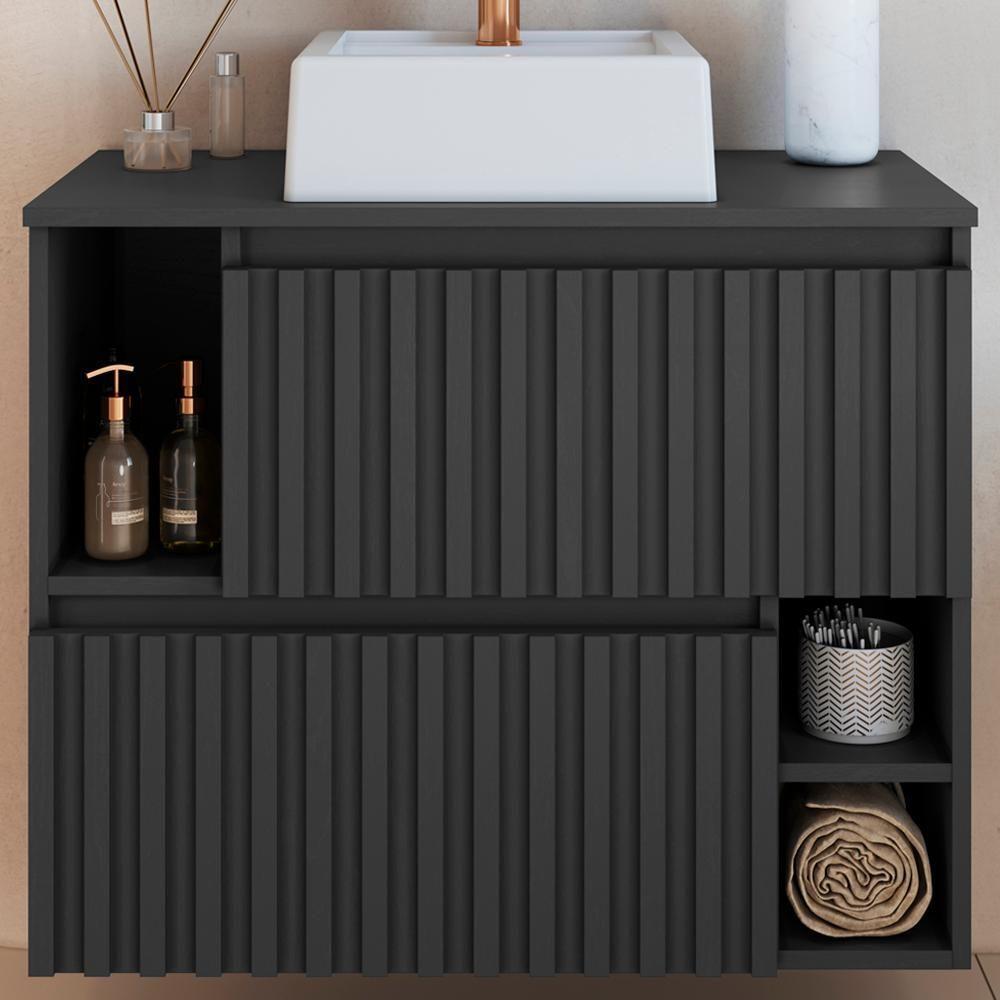 Gabinete Suspenso 2 Portas Com Cuba Branca 75 Cm Bl1000 Grafite Faem Grafite - 2