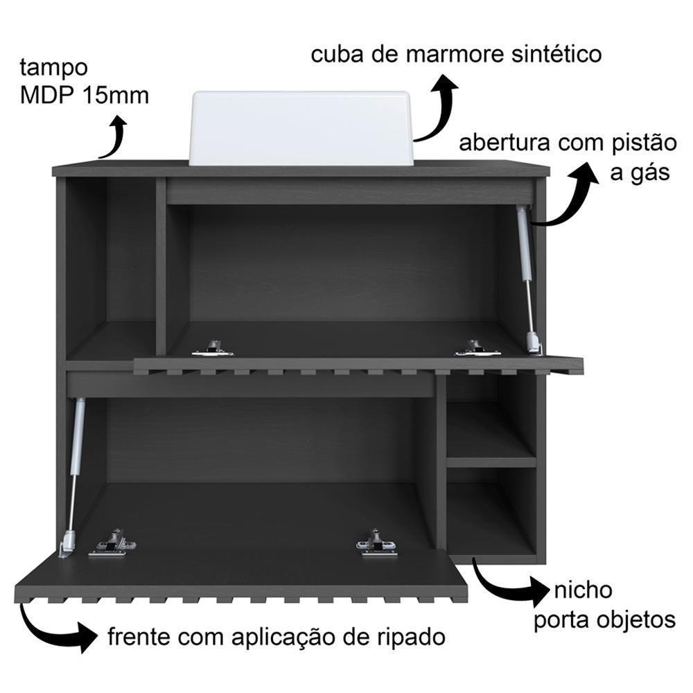 Gabinete Suspenso 2 Portas Com Cuba Branca 75 Cm Bl1000 Grafite Faem Grafite - 3