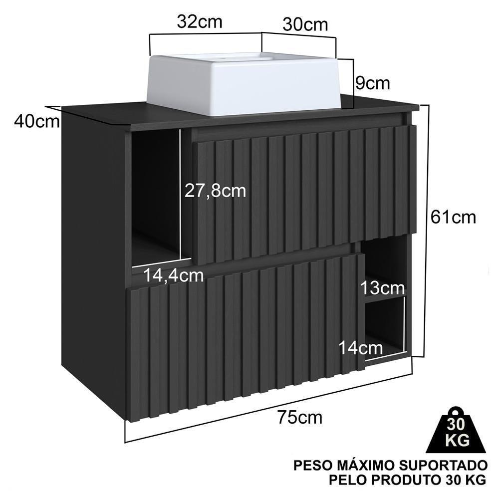 Gabinete Suspenso 2 Portas Com Cuba Branca 75 Cm Bl1000 Grafite Faem Grafite - 4