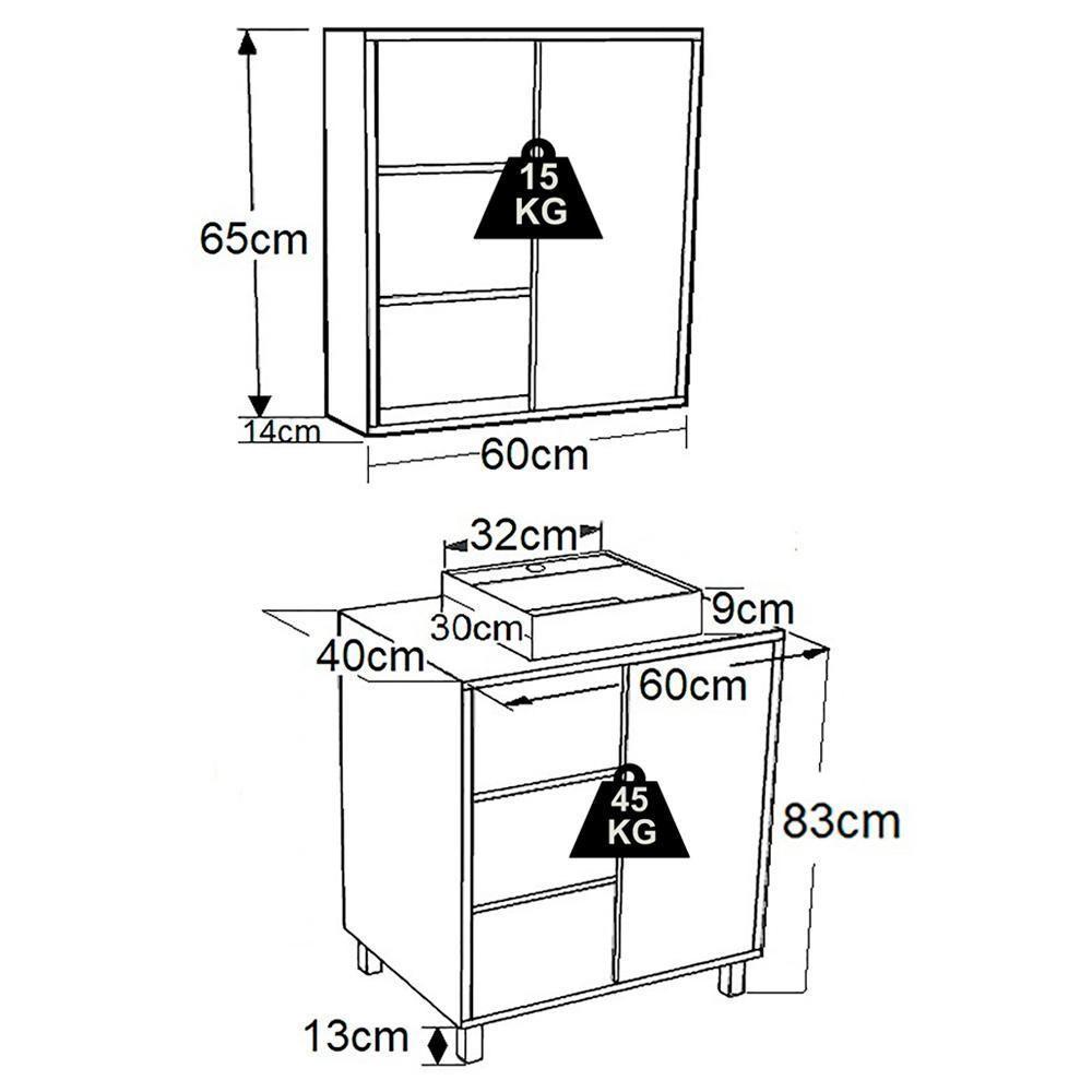 Gabinete 60 Cm Espelheira E Cuba Preta Cj7250 Grafite Faem Grafite - 4