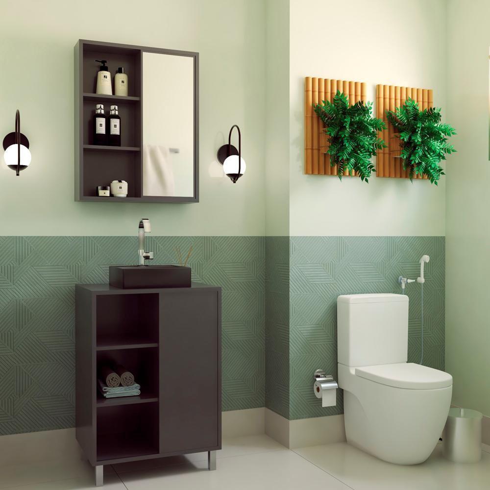 Gabinete 60 Cm Espelheira E Cuba Preta Cj7250 Grafite Faem Grafite - 9