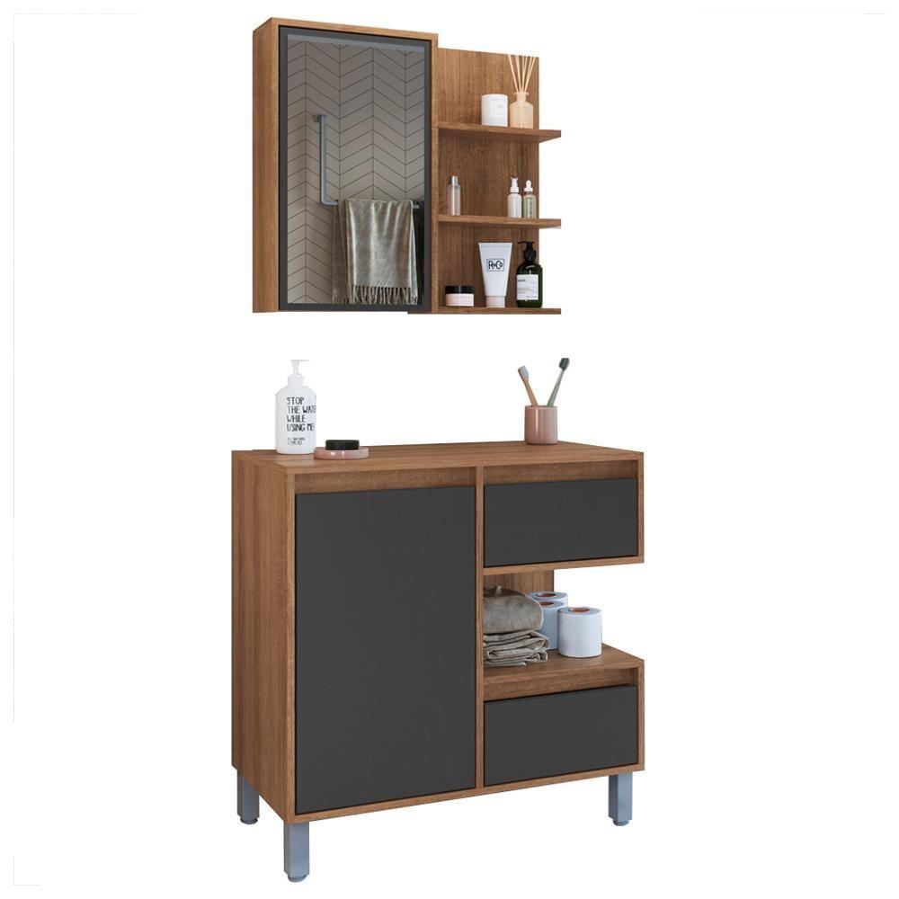 Gabinete Suspenso 80 Cm E Espelheira Cj2001 Mell Grafite Faem Mell Grafite - 1