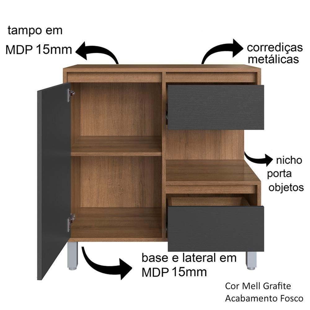 Gabinete Suspenso 80 Cm E Espelheira Cj2001 Mell Grafite Faem Mell Grafite - 3