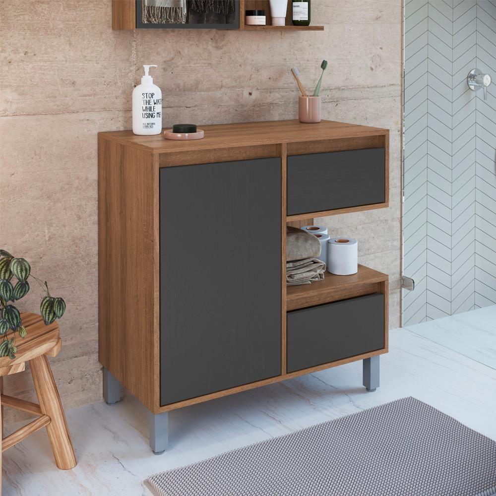 Gabinete Suspenso 80 Cm E Espelheira Cj2001 Mell Grafite Faem Mell Grafite - 6