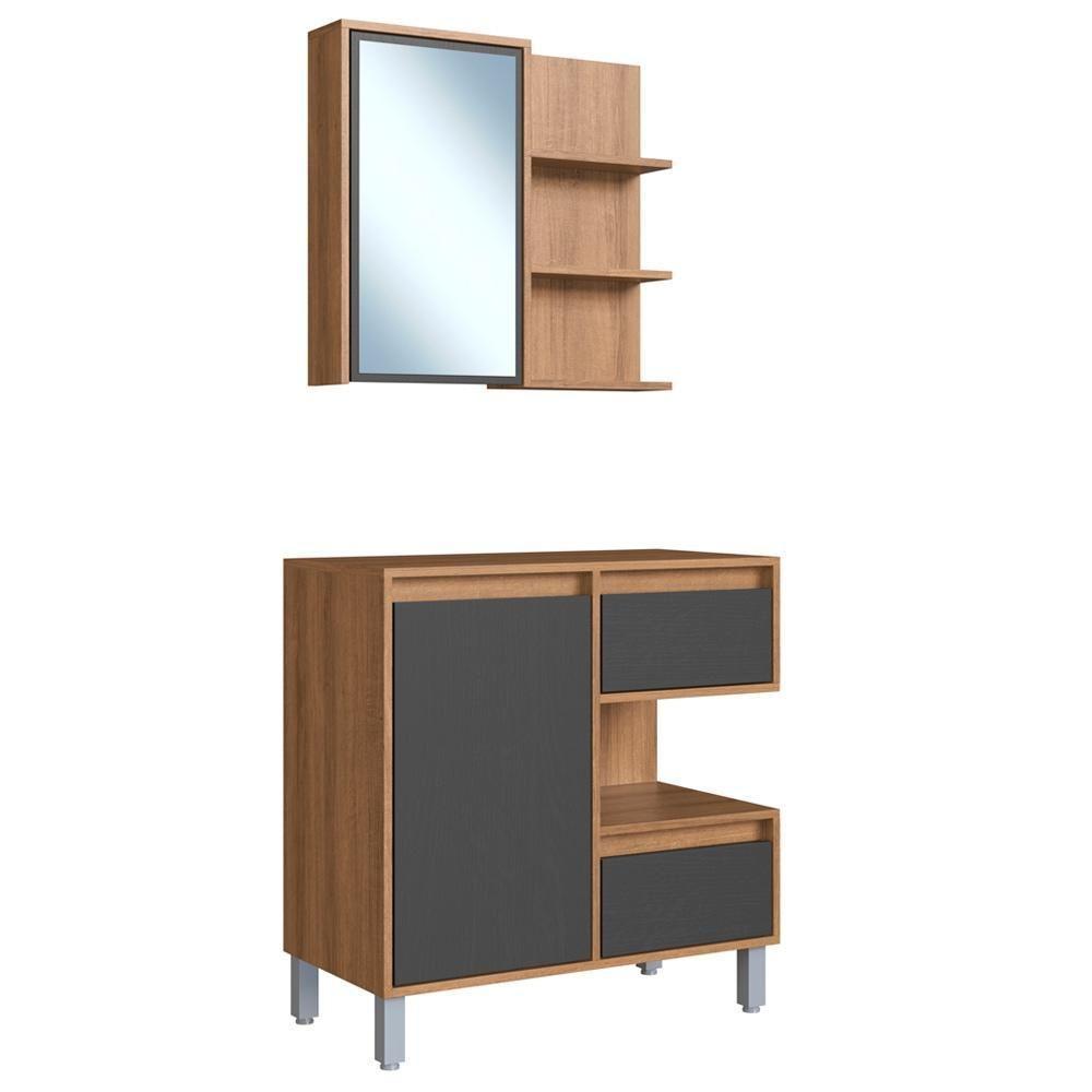 Gabinete Suspenso 80 Cm E Espelheira Cj2001 Mell Grafite Faem Mell Grafite - 7