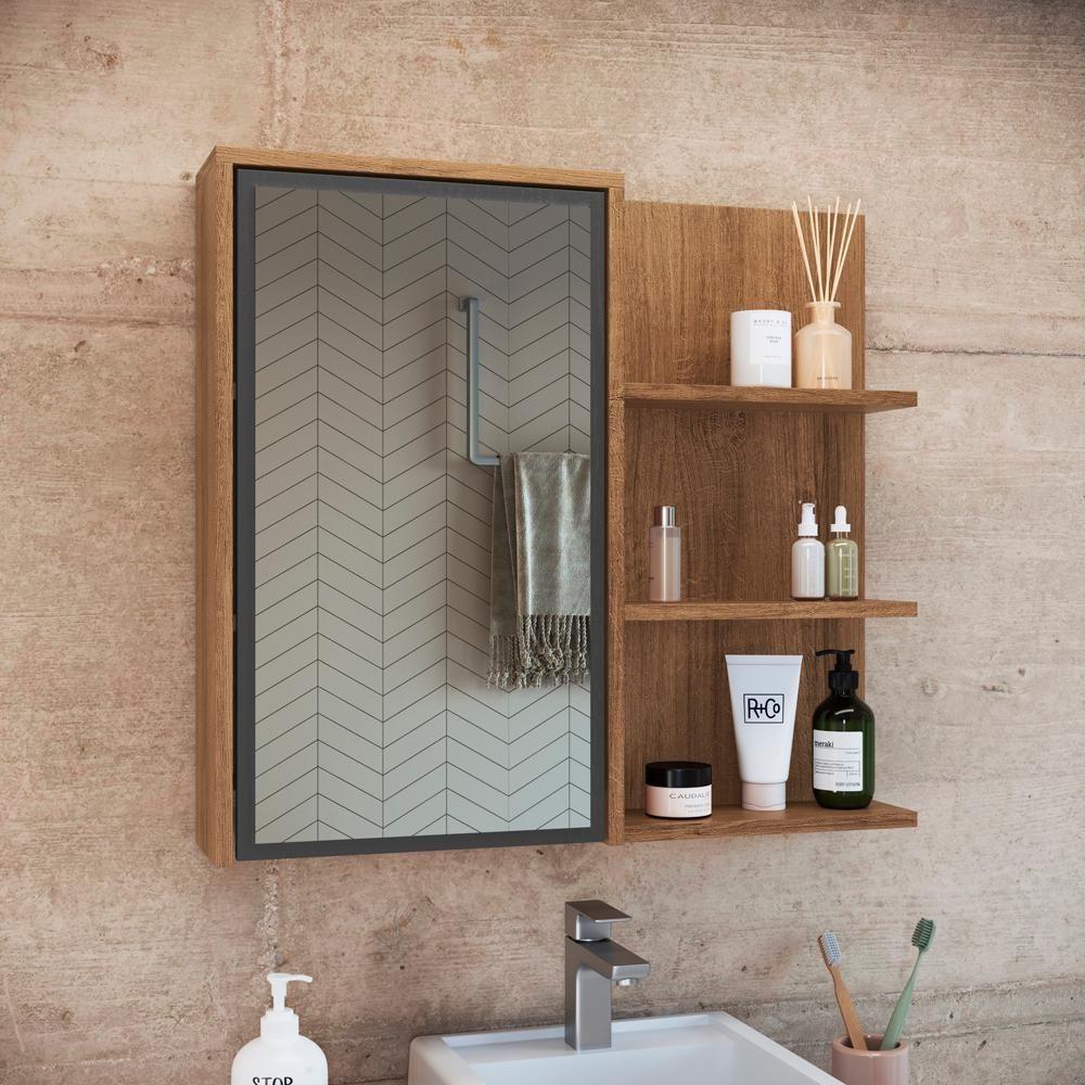 Gabinete Suspenso 80 Cm E Espelheira Cj2001 Mell Grafite Faem Mell Grafite - 8