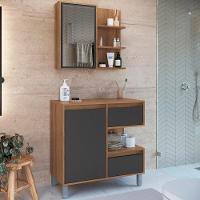 Gabinete Suspenso 80 Cm E Espelheira Cj2001 Mell Grafite Faem Mell Grafite - 2