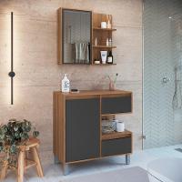 Gabinete Suspenso 80 Cm E Espelheira Cj2001 Mell Grafite Faem Mell Grafite - 9