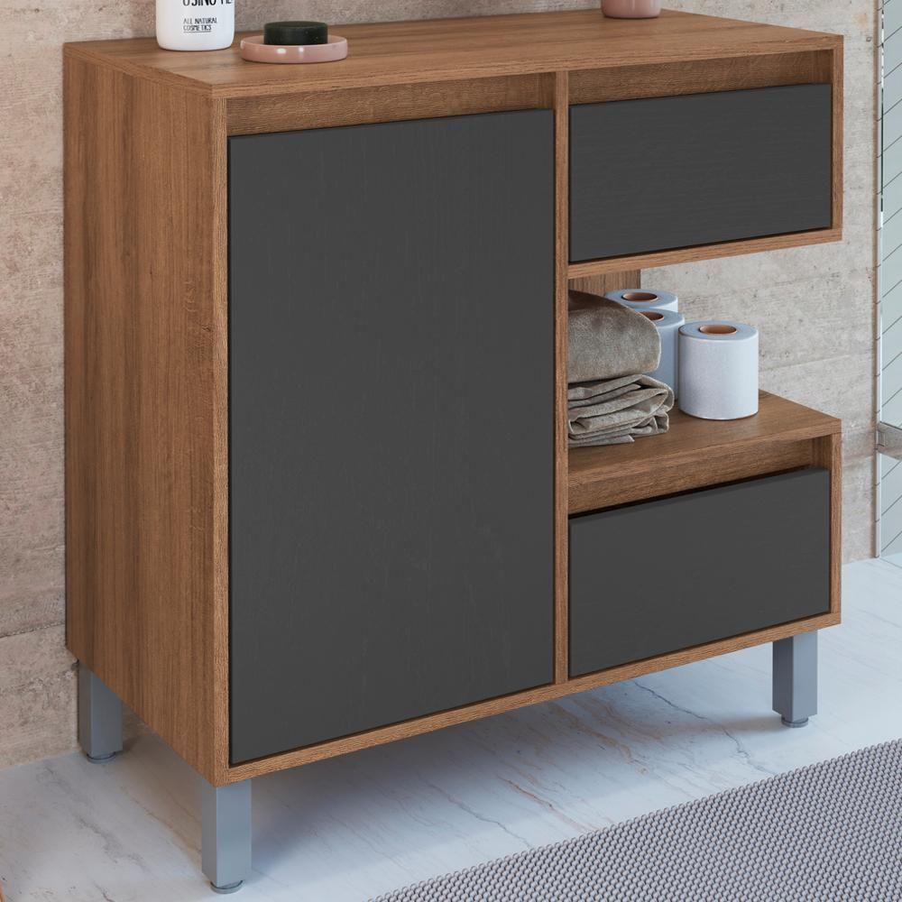 Gabinete Suspenso 1 Porta E 2 Gavetas 80 Cm Bl2001 Mell Grafite Faem Mell Grafite - 2