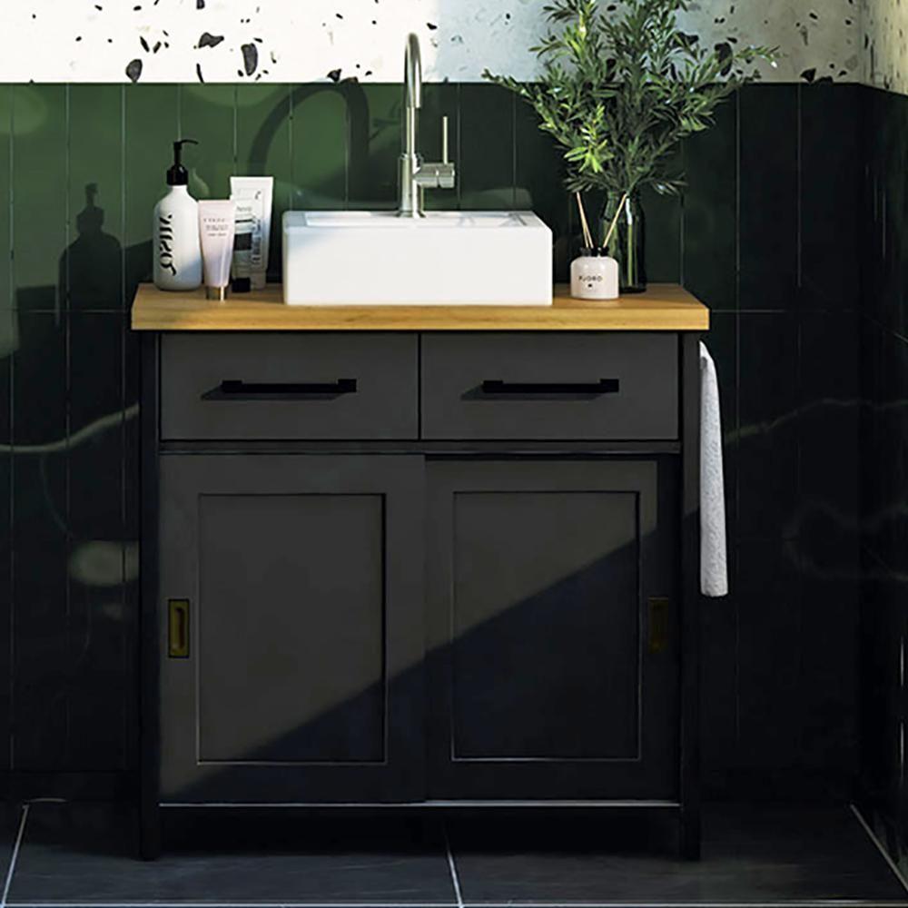 Gabinete Banheiro Com Tampo 2 Pt 2 Gv 85 Cm Bn04 Preto Dtall - 7