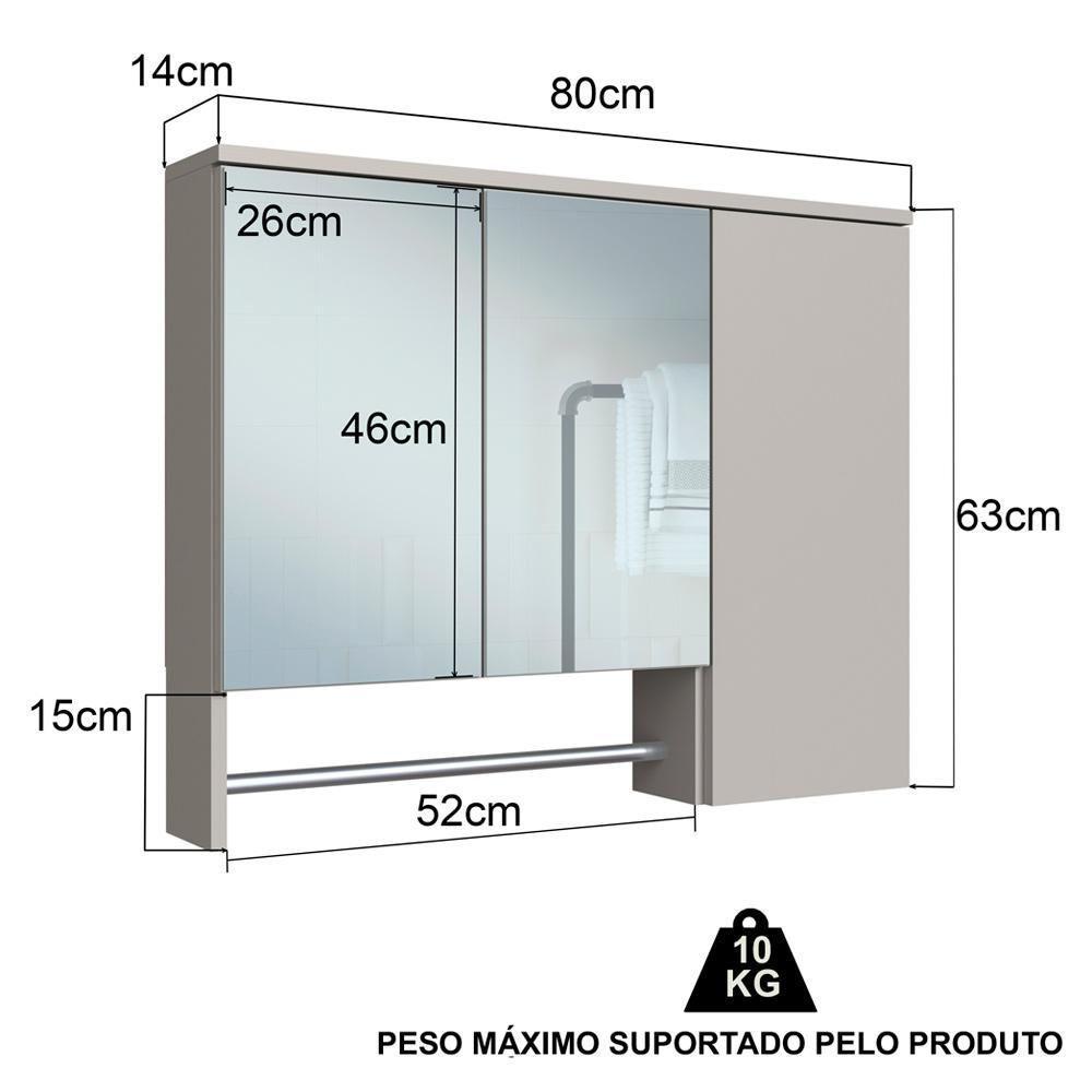 Espelheira Com 3 Portas E Toalheiro 80 Cm Es9000 Mell Arenas Faem Mell Arenas - 4
