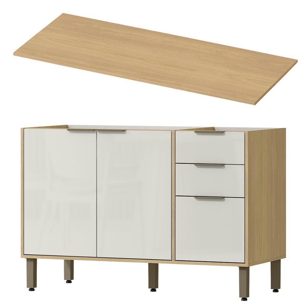 Balcao Pia Com Tampo 120 Cm Glor Bgtg12 Castanho Off White Mxm - 1