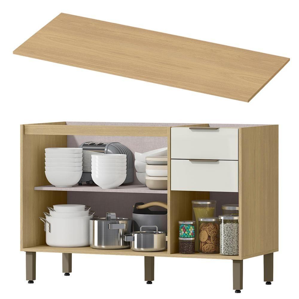 Balcao Pia Com Tampo 120 Cm Glor Bgtg12 Castanho Off White Mxm - 2