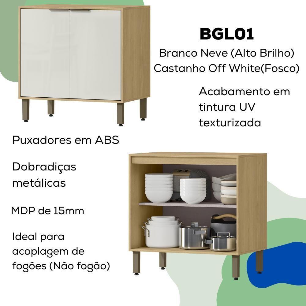 Balcao Com Tampo 80 Cm 2 Pt Glor Bgl01 Castanho Off White Mxm - 2